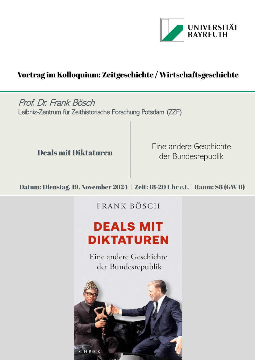 Veranstaltungsplakat mit Buchcover Frank Bösch: Deals mit Diktaturen